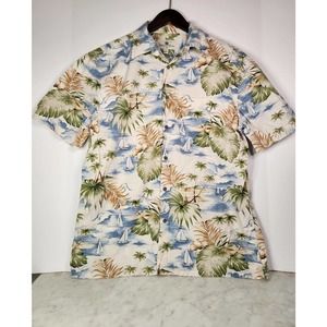 Island Shores Hawaiian Shirt Adult M Sail Boat Palm Short Sleeve Button Down